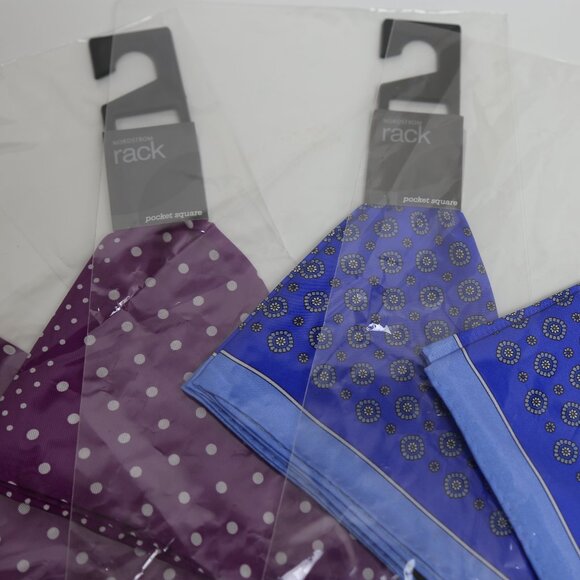 NWT Men's Nordstrom Rack 4-Pack Pocket Square Bundle - Purple & Blue Polka Dot - Picture 2 of 4